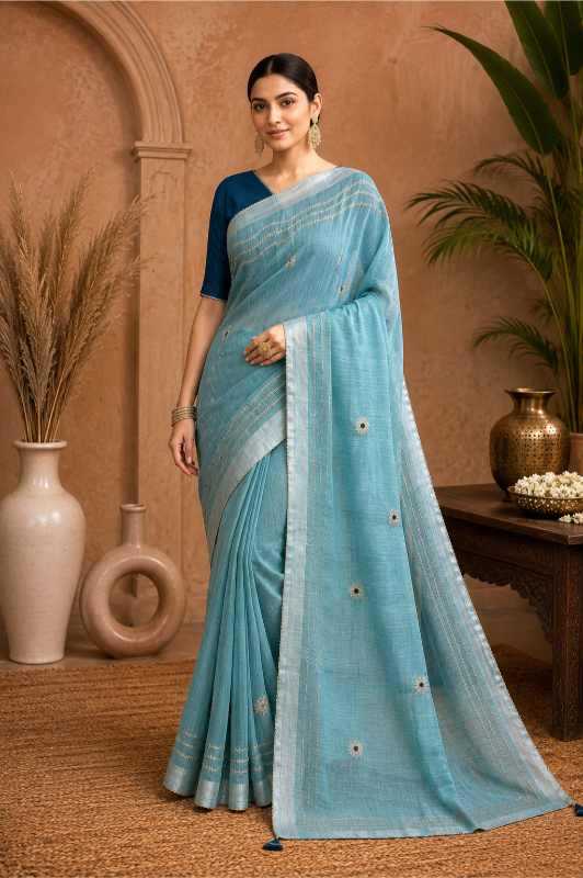 Gurleem Linen Embroidered Saree