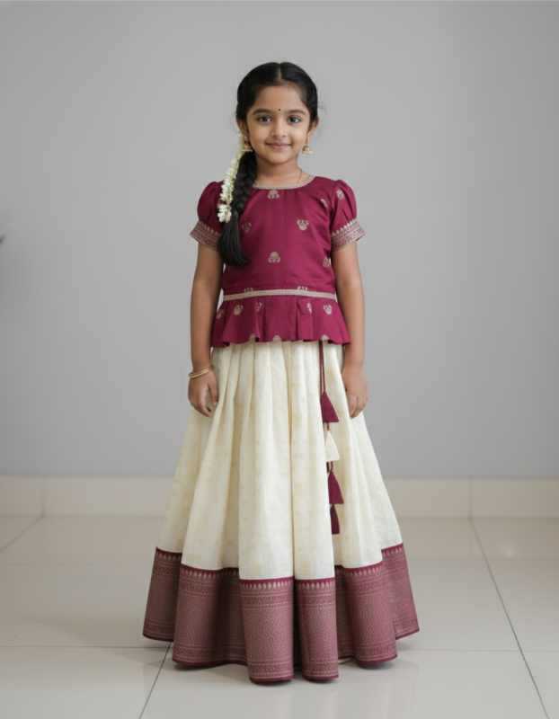 Maroon Jacquard Kids Lehenga JT-138761