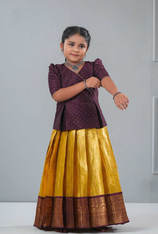 Maroon Jacquard Kids Lehenga JT-138981