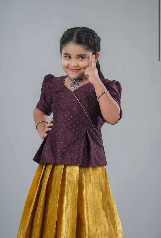Maroon Jacquard Kids Lehenga JT-138981