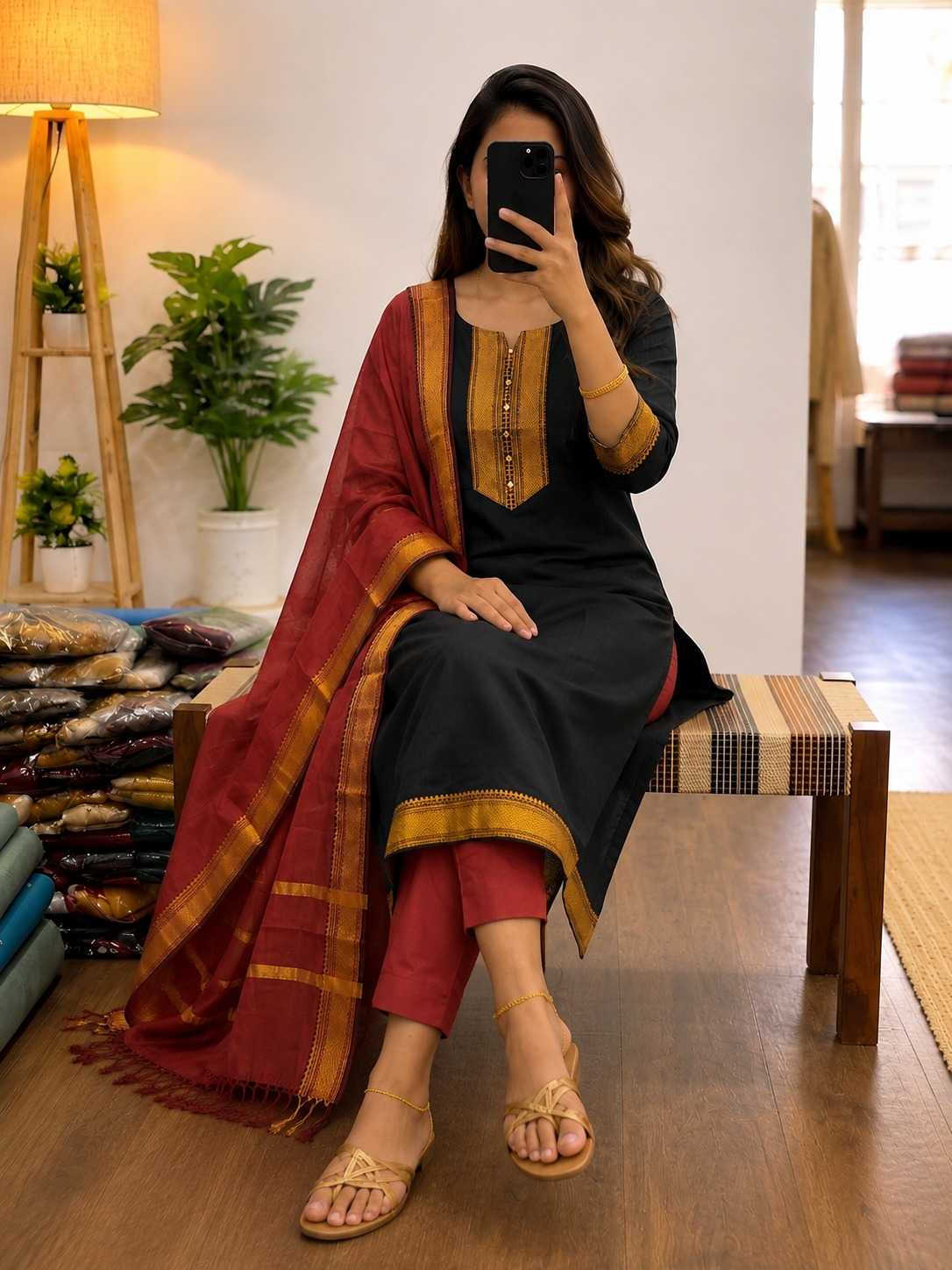 Summer Cotton Designer Kurti in Black