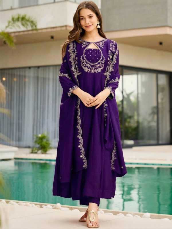 Vichitra Silk Embroidered Kurti in Rust