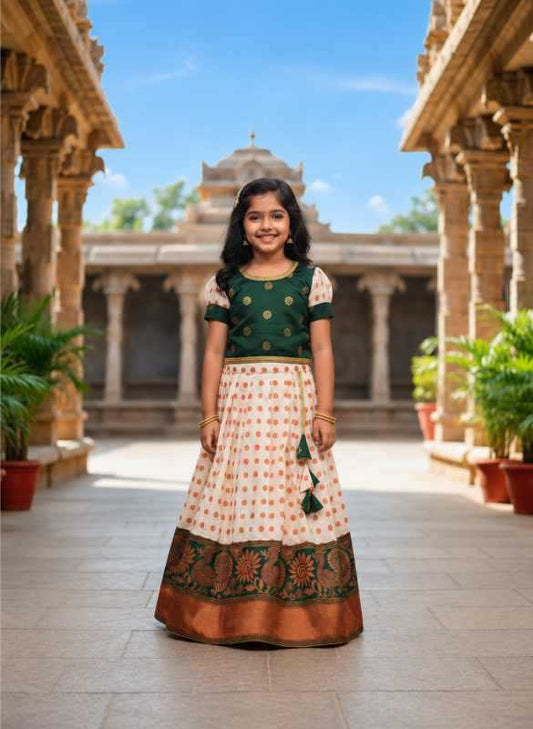 White Jacquard Kids Lehenga