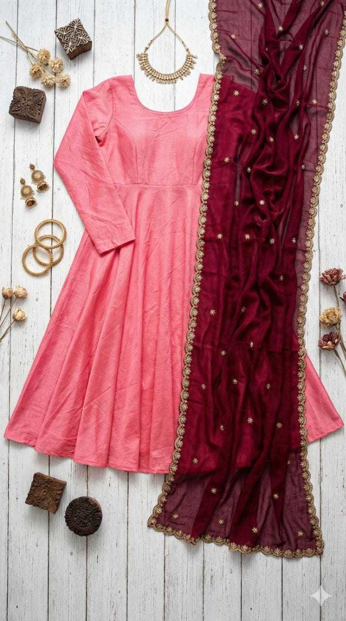 Vichitra Silk Embroidery Gown