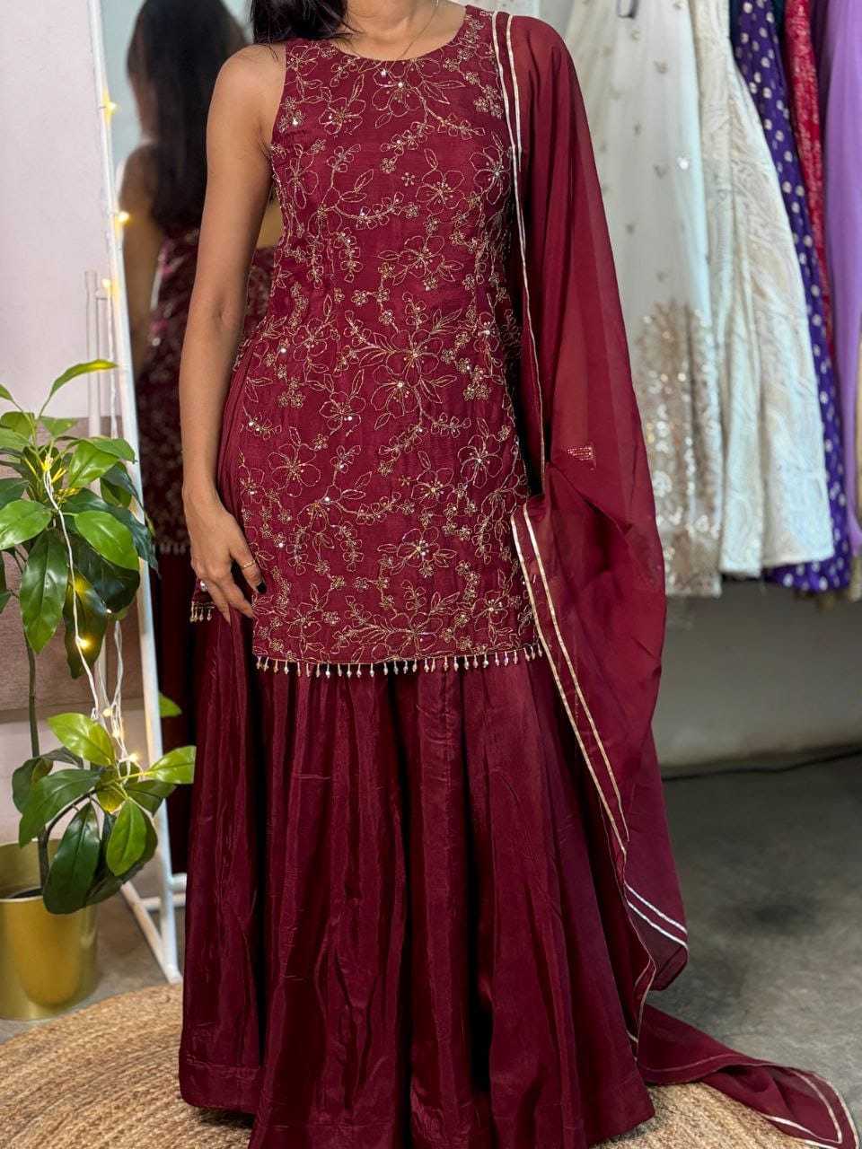 Chinon Silk Sharara Salwar Suit