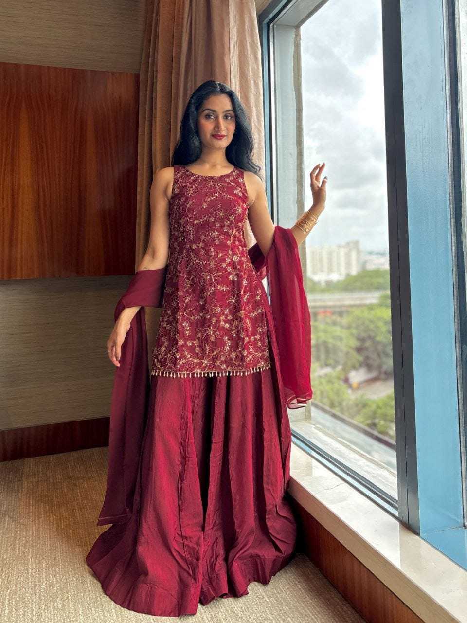 Chinon Silk Sharara Salwar Suit