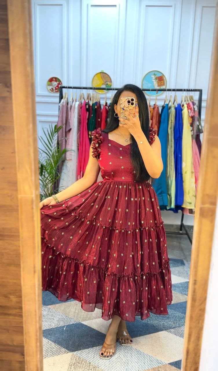 Vichitra Silk Embroidery Gown