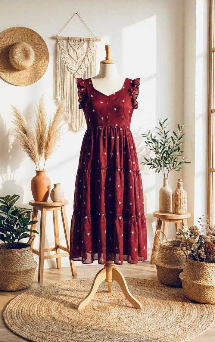 Vichitra Silk Embroidery Gown