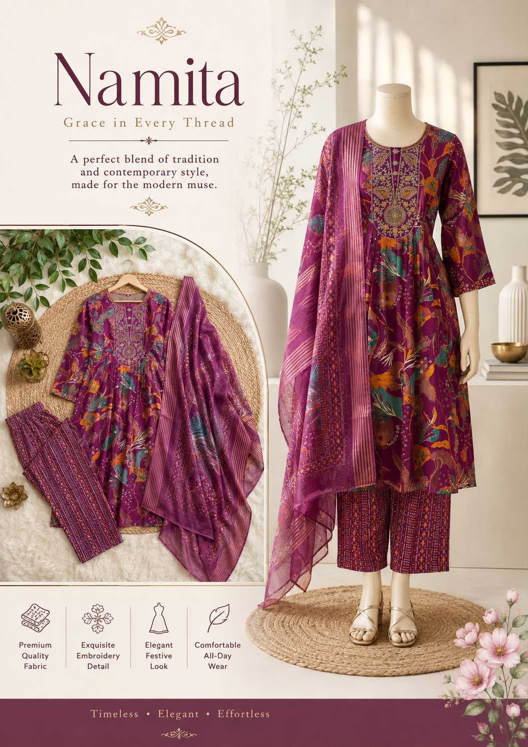 Adds Muslin Embroidery Suit