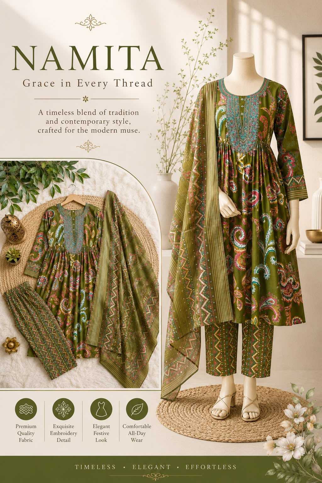 Adds Muslin Embroidery Suit