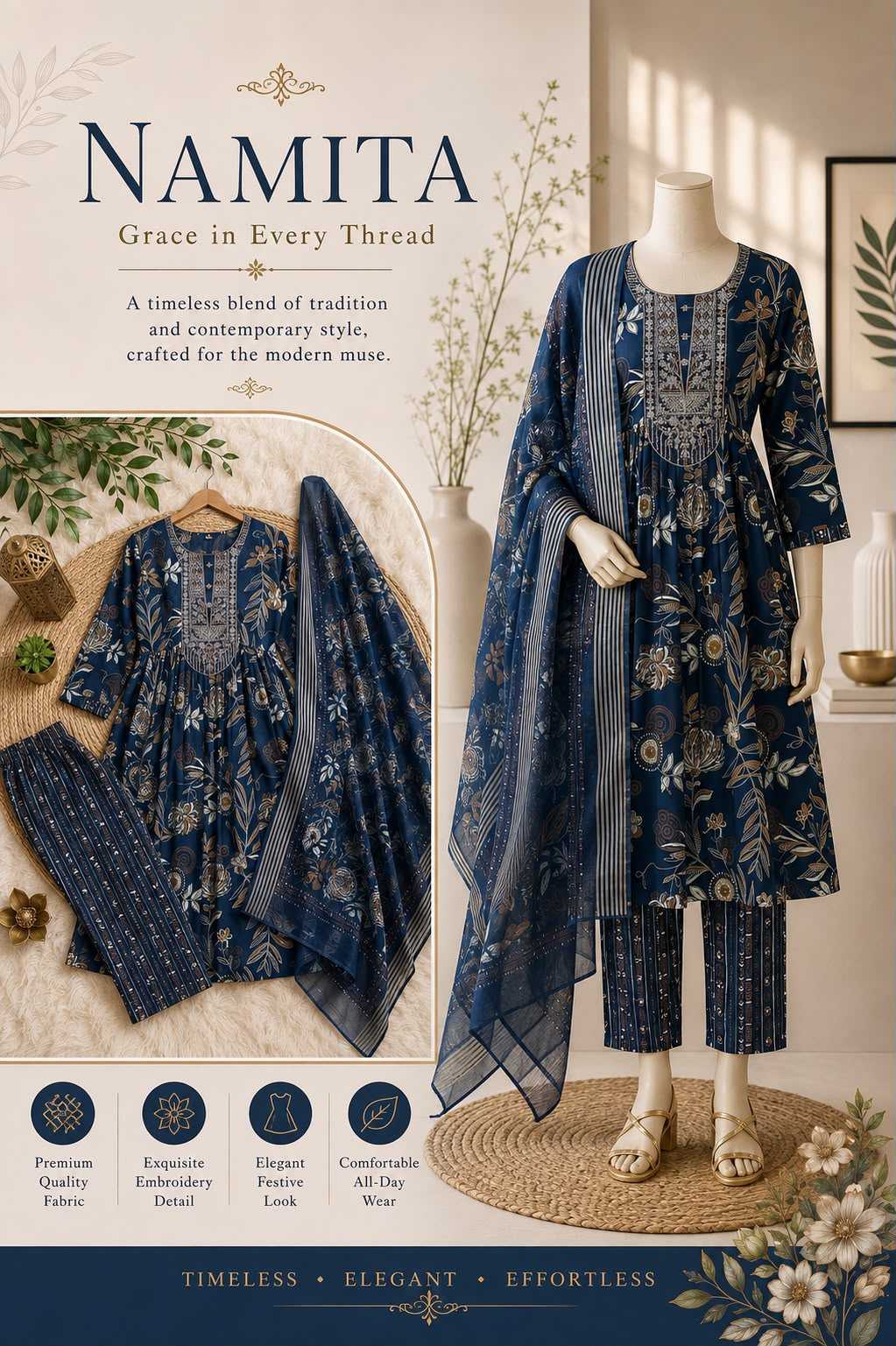Adds Muslin Embroidery Suit