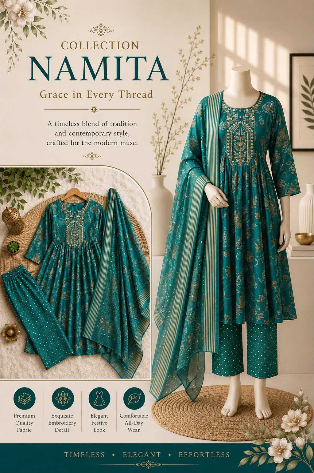 Adds Muslin Embroidery Suit