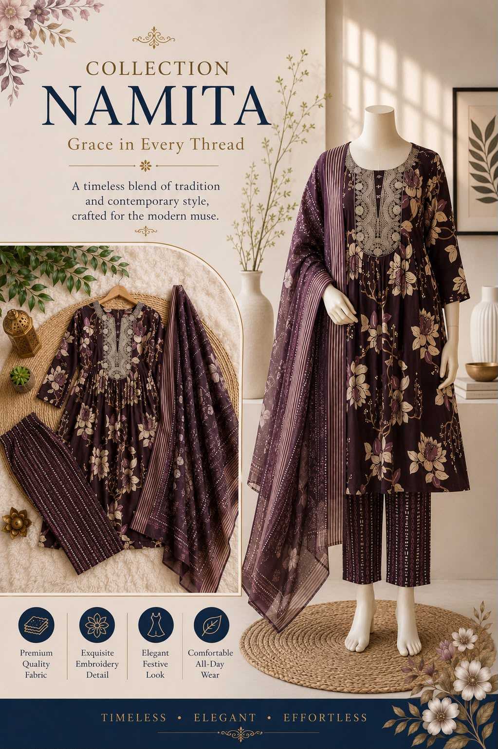 Adds Muslin Embroidery Suit