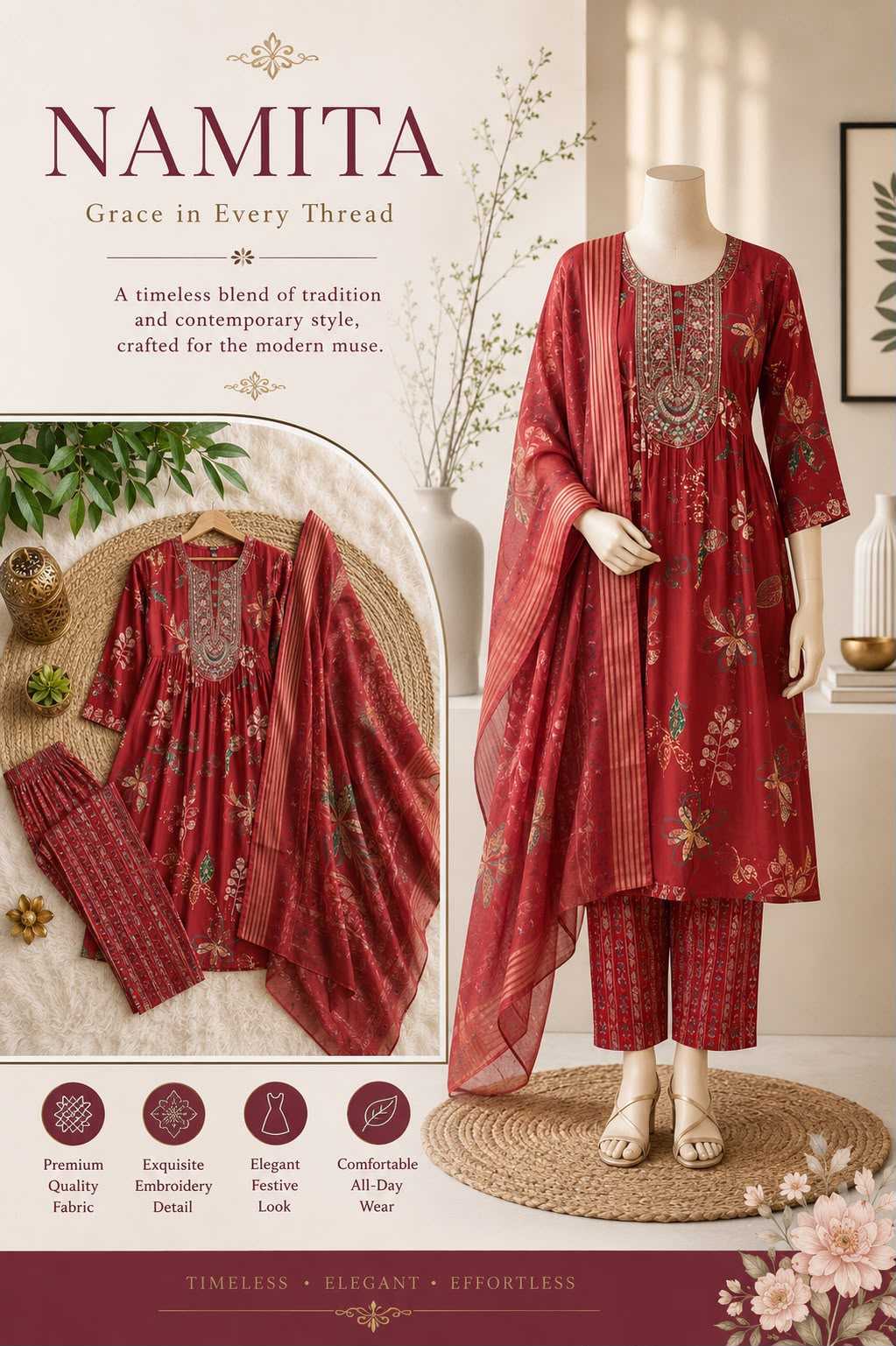 Adds Muslin Embroidery Suit