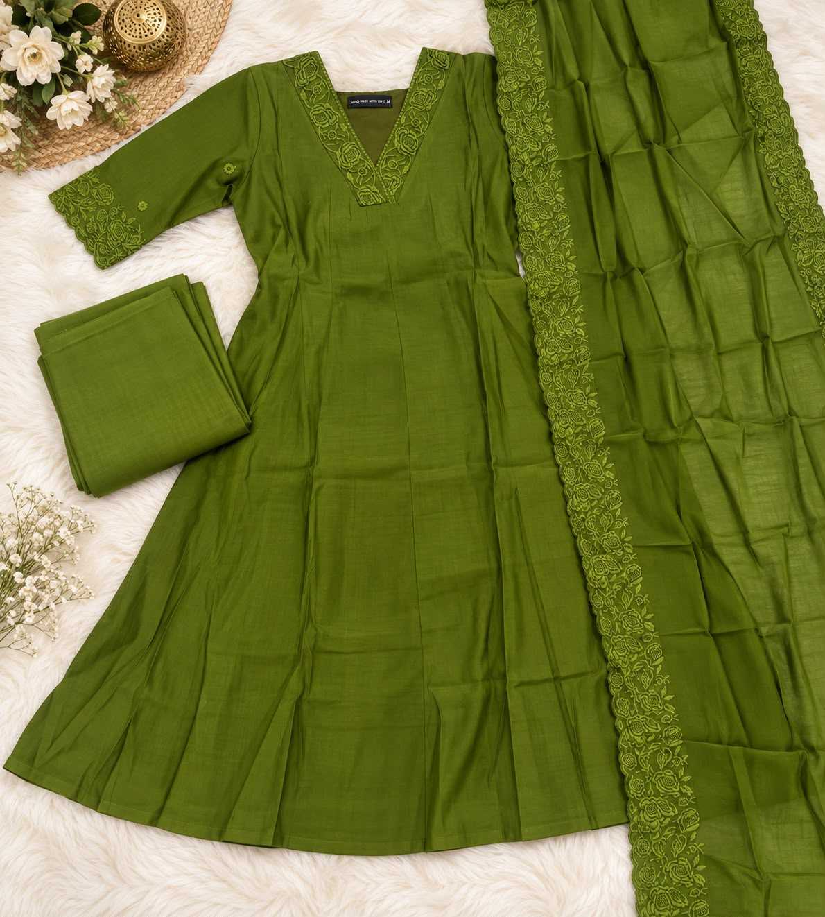 Blend Chanderi Cotton Embroidery Suit