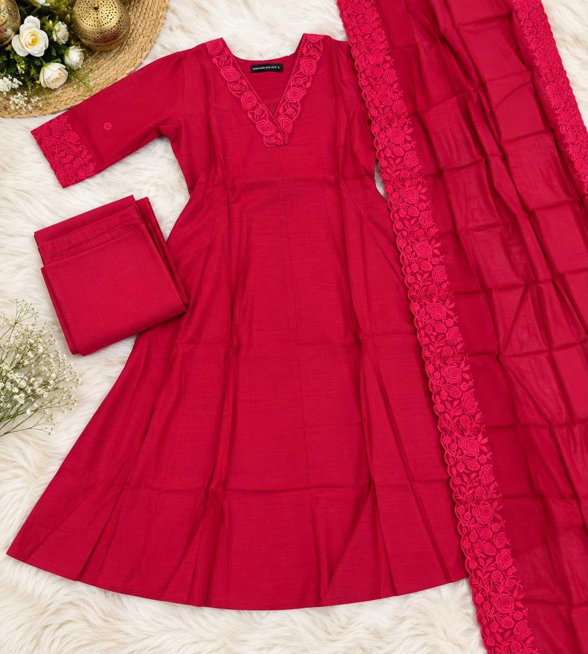 Blend Chanderi Cotton Embroidery Suit