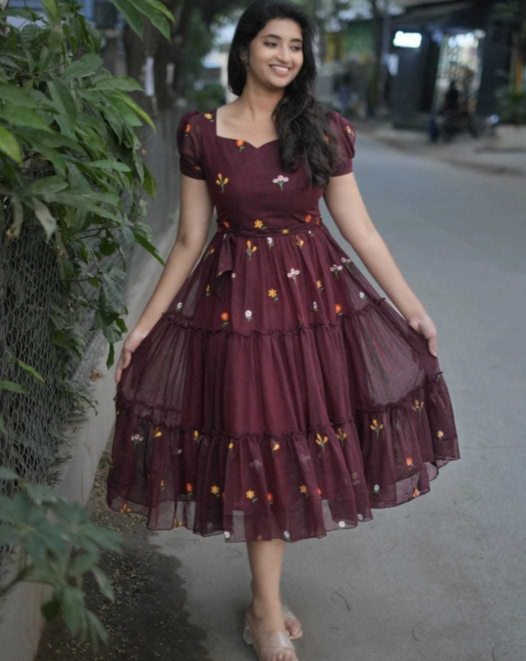 Vichitra Silk Embroidery Gown