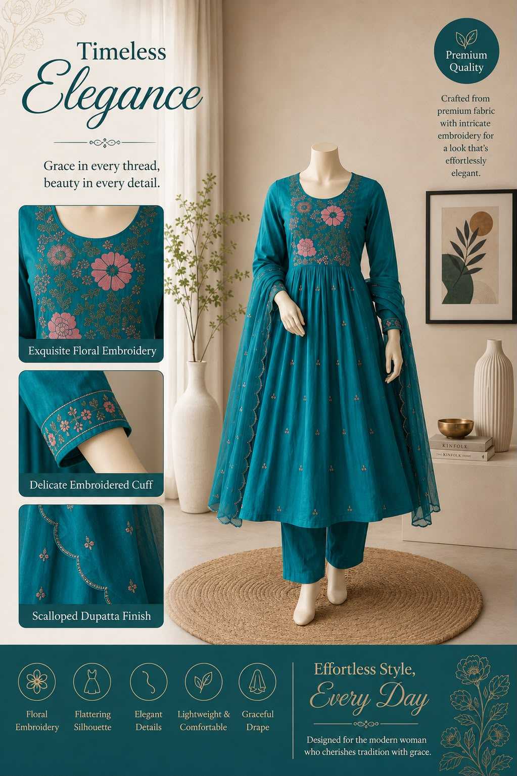 Drishti Chanderi Cotton Festive Kurti
