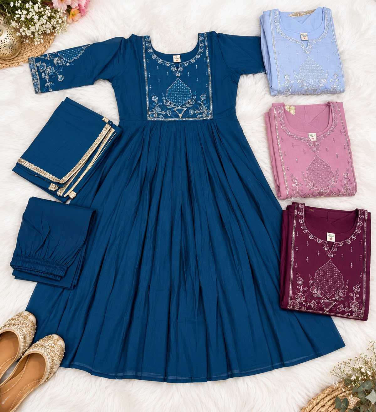 Emb Chanderi Cotton Festive Kurti