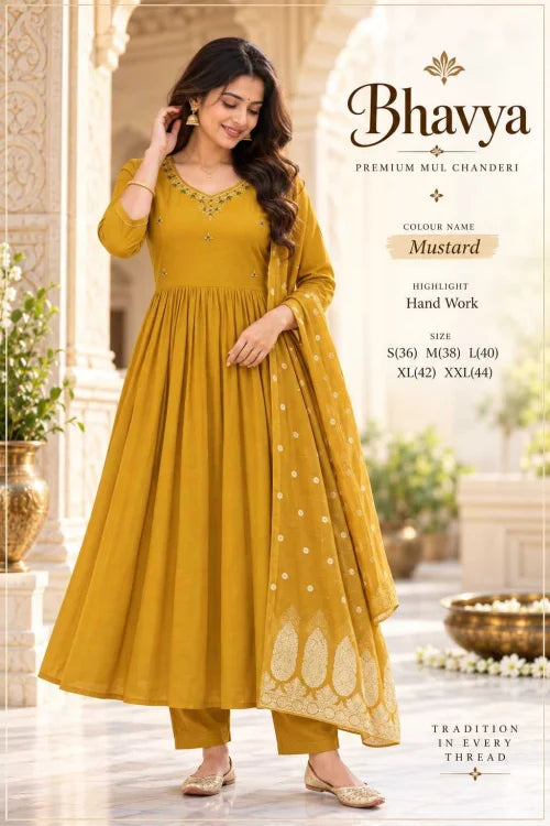 Feat Chanderi Silk Anarkali Suit