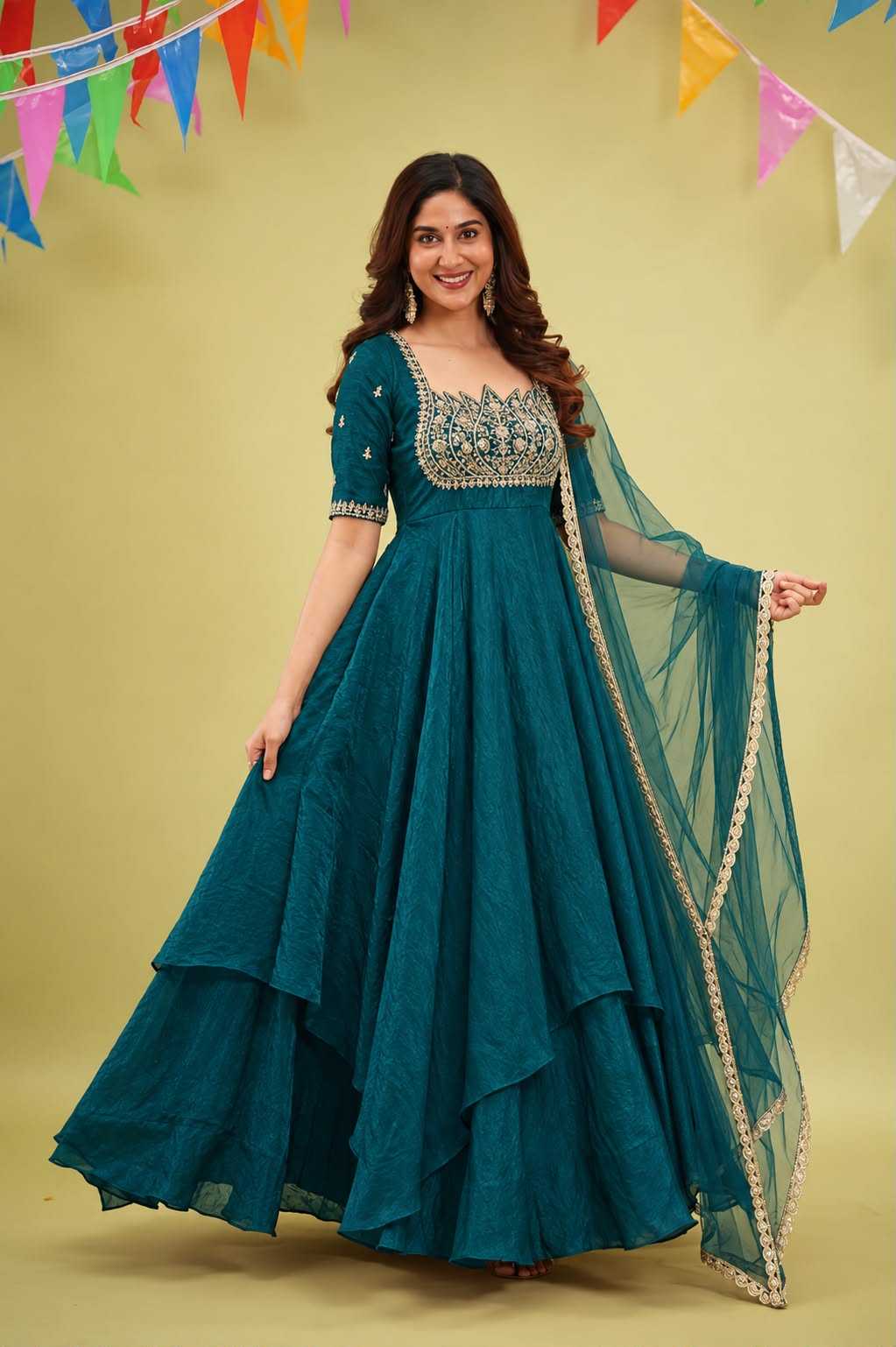 Kashvi Crush Silk Embroidery Gown