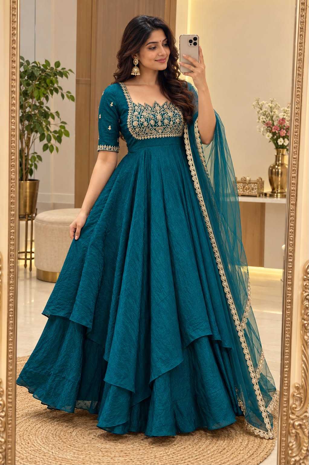 Kashvi Crush Silk Embroidery Gown