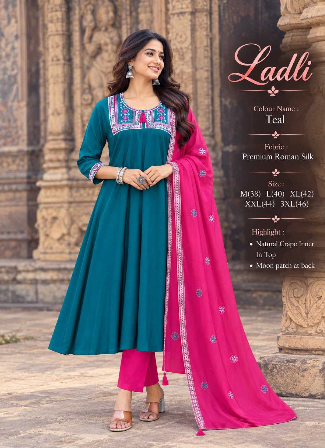 Ladli Heavy Roman Silk Designer Kurti