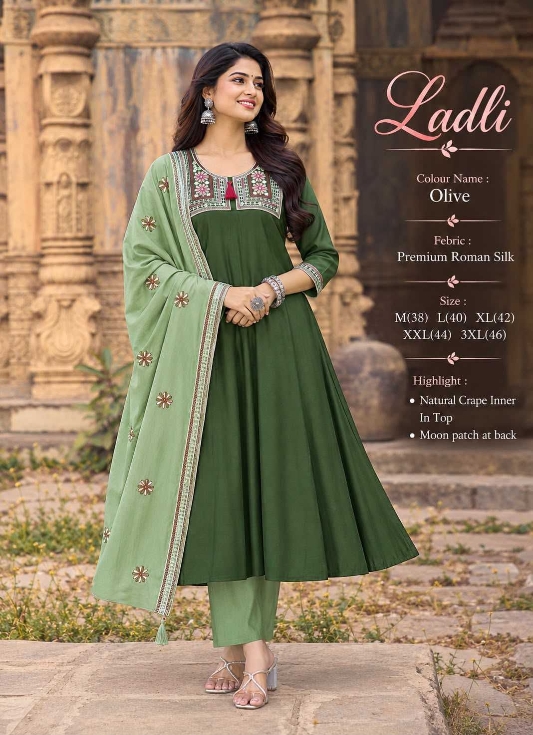 Ladli Heavy Roman Silk Designer Kurti