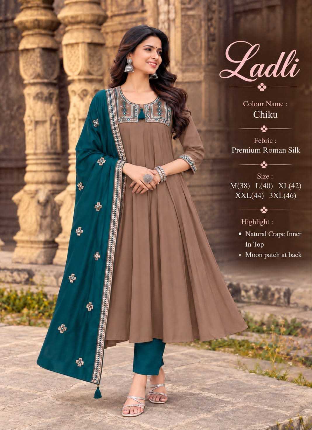 Ladli Heavy Roman Silk Designer Kurti