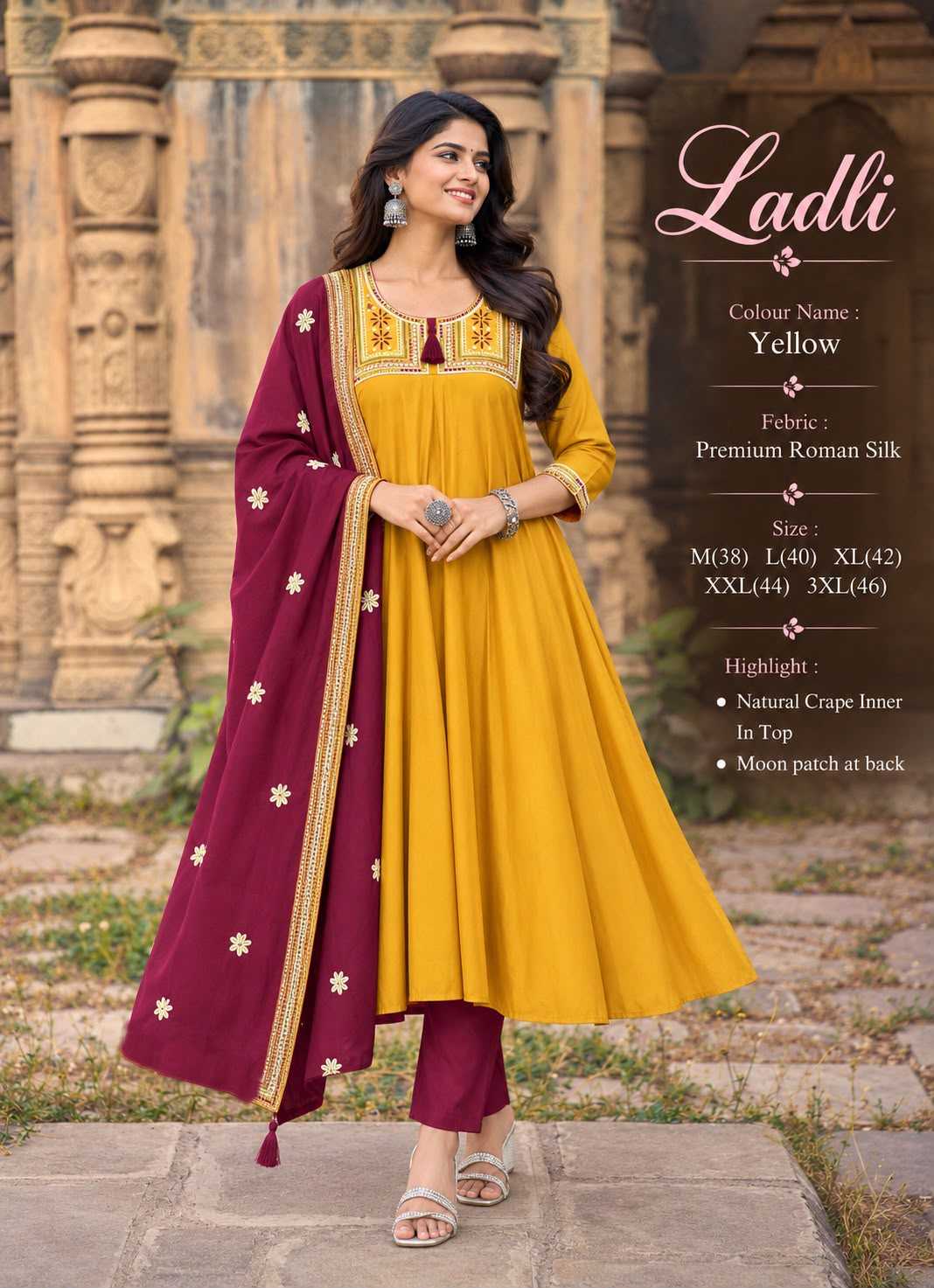 Ladli Heavy Roman Silk Designer Kurti