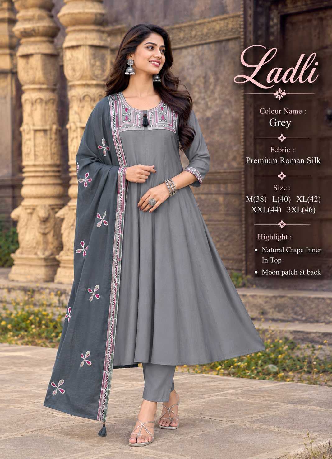Ladli Heavy Roman Silk Designer Kurti