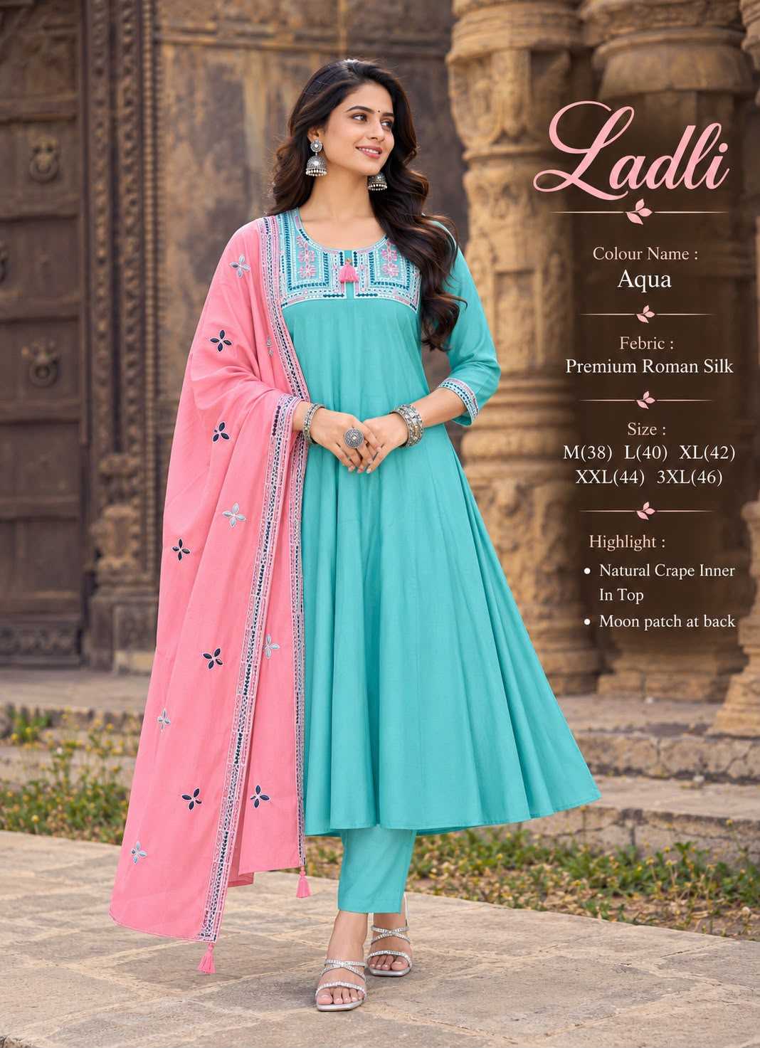 Ladli Heavy Roman Silk Embroidery Suit