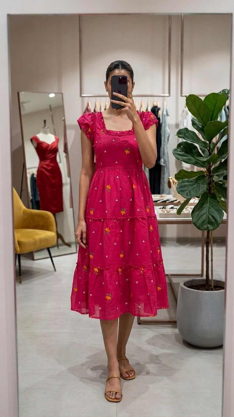 Onion Pink Chanderi Cotton Maxi Dress