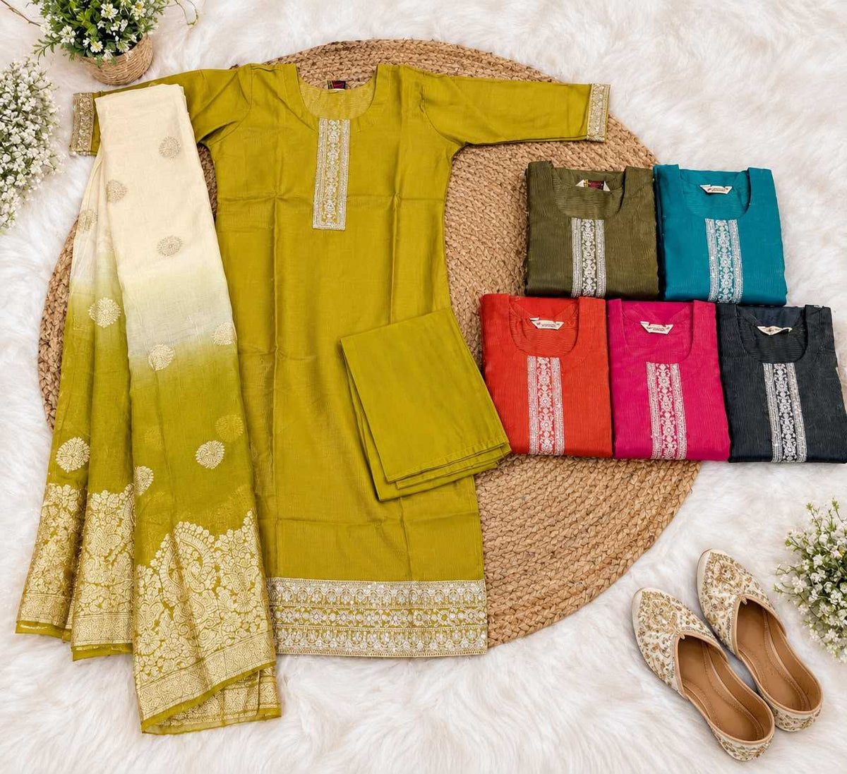 Ritu Chanderi Cotton Embroidery Suit in Navy Blue