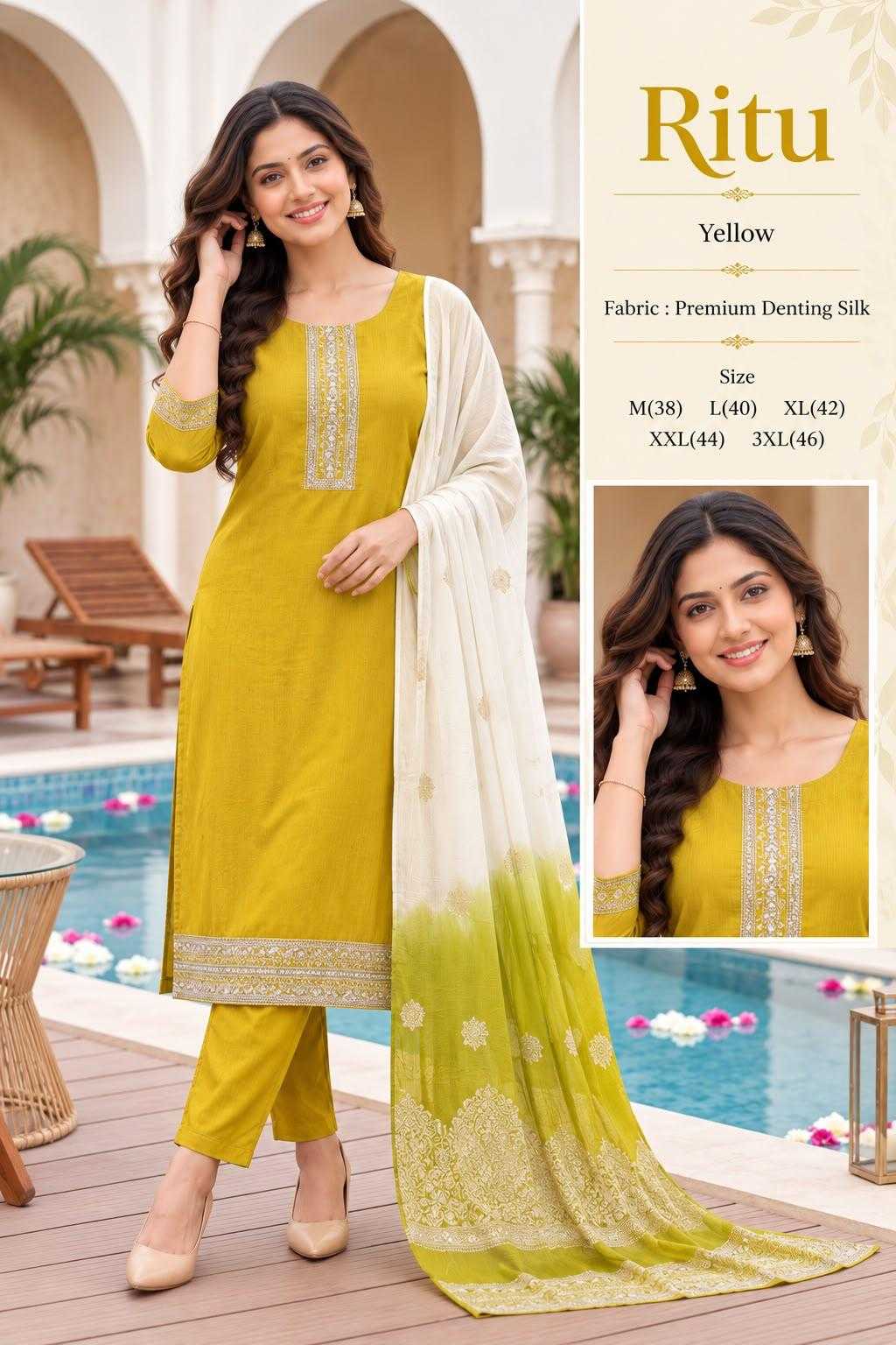 Ritu Chanderi Cotton Embroidery Suit in Navy Blue