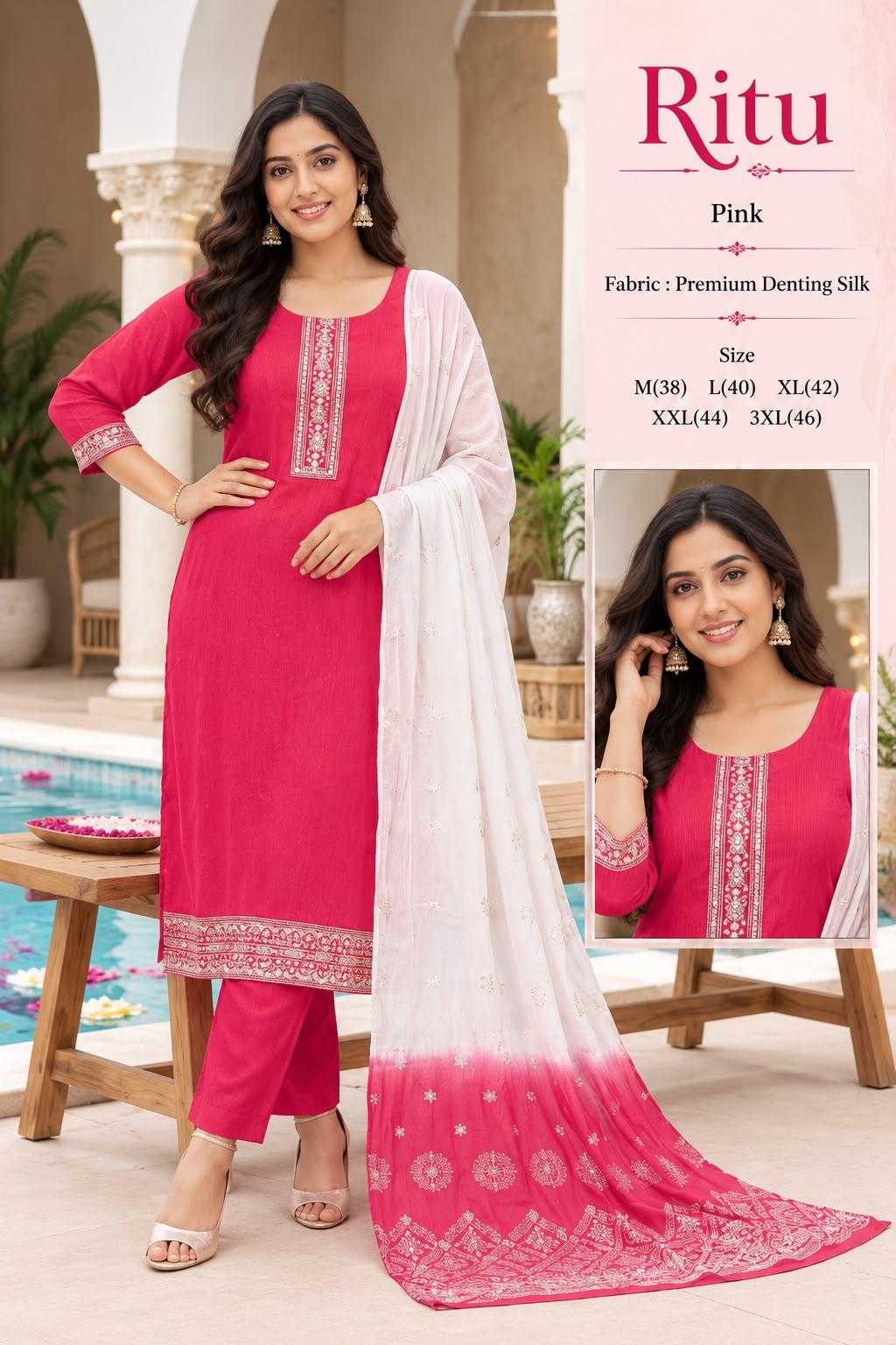 Ritu Chanderi Cotton Embroidery Suit in Navy Blue