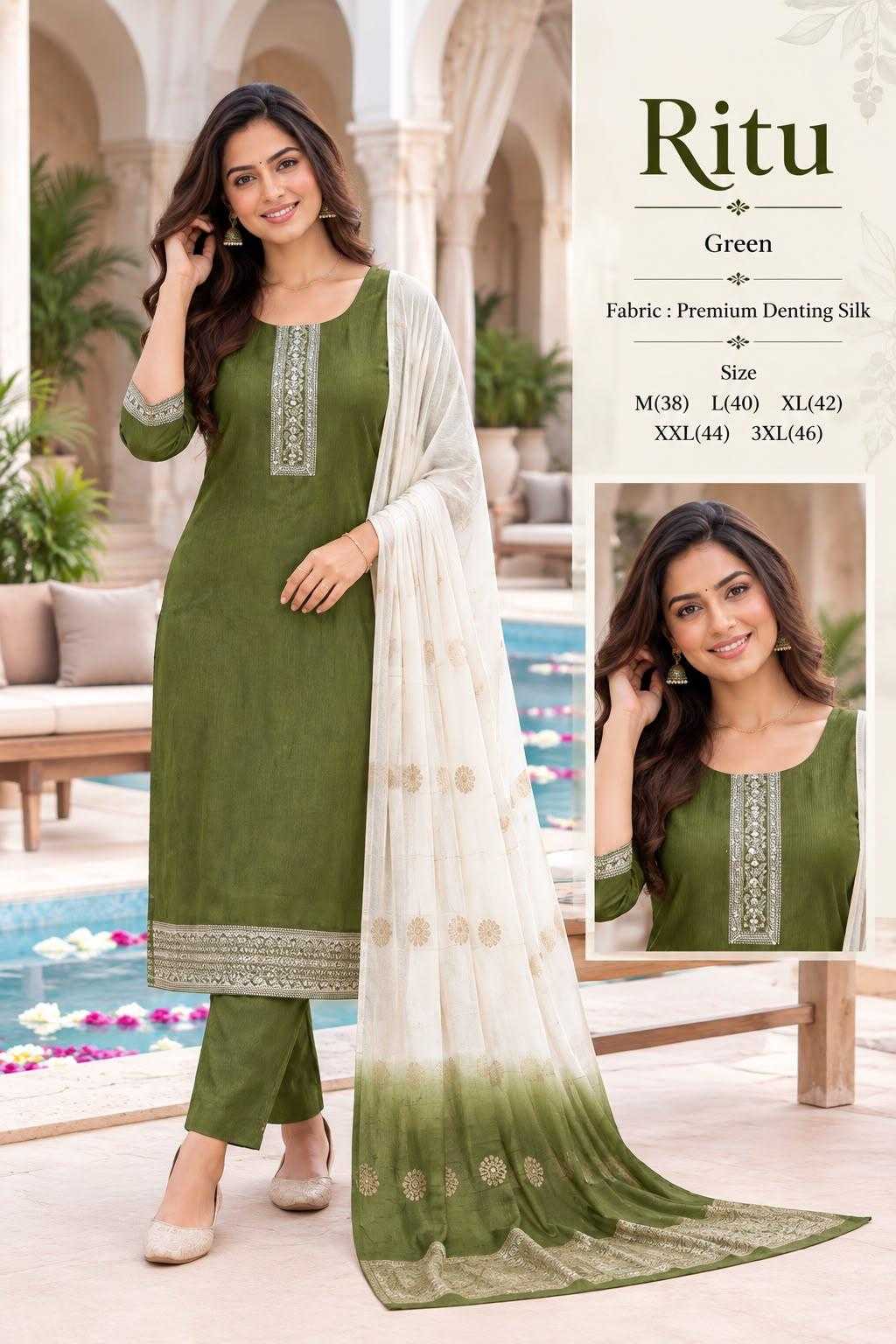 Ritu Chanderi Cotton Embroidery Suit in Navy Blue