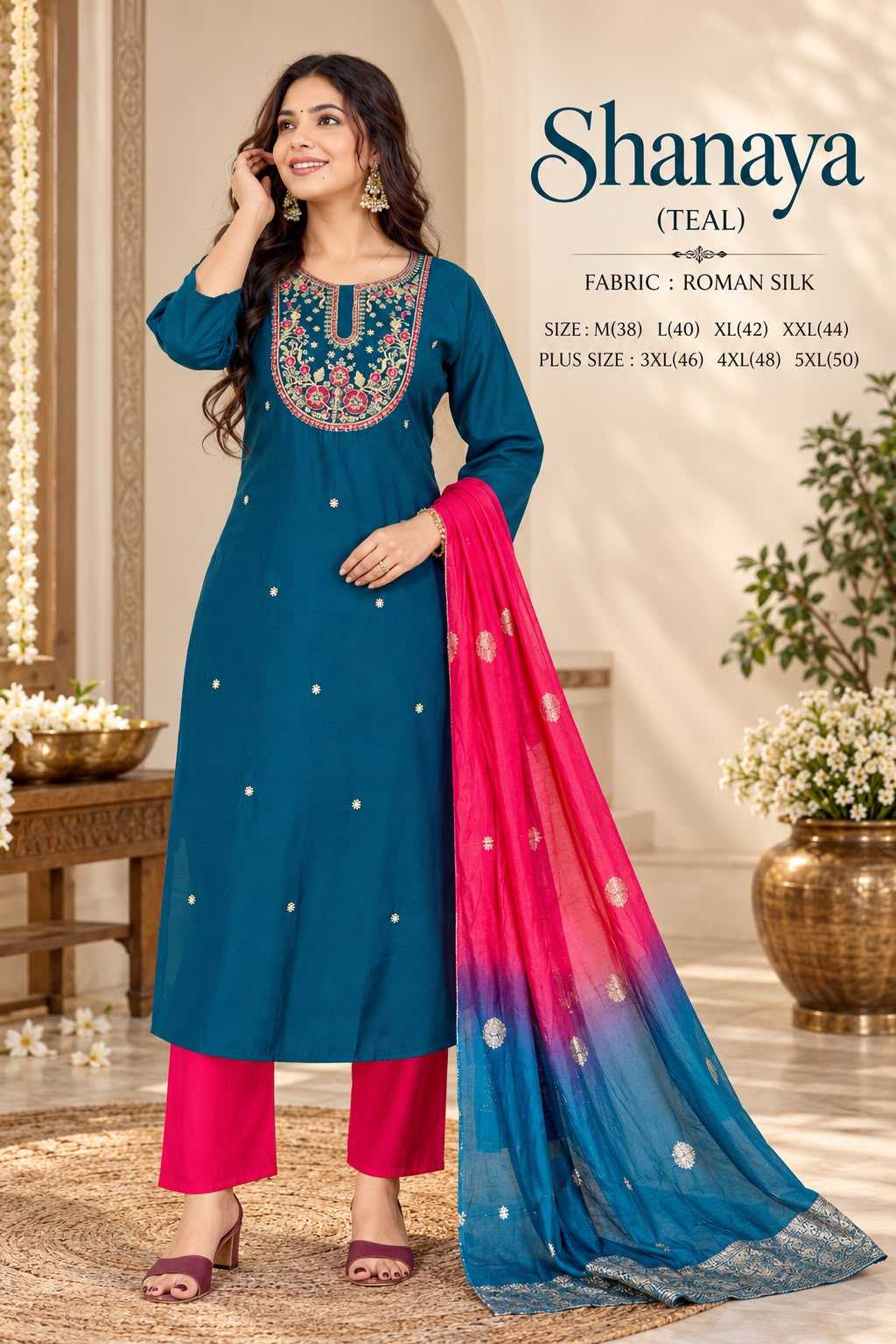 Heavy Roman Silk Workwear Kurti