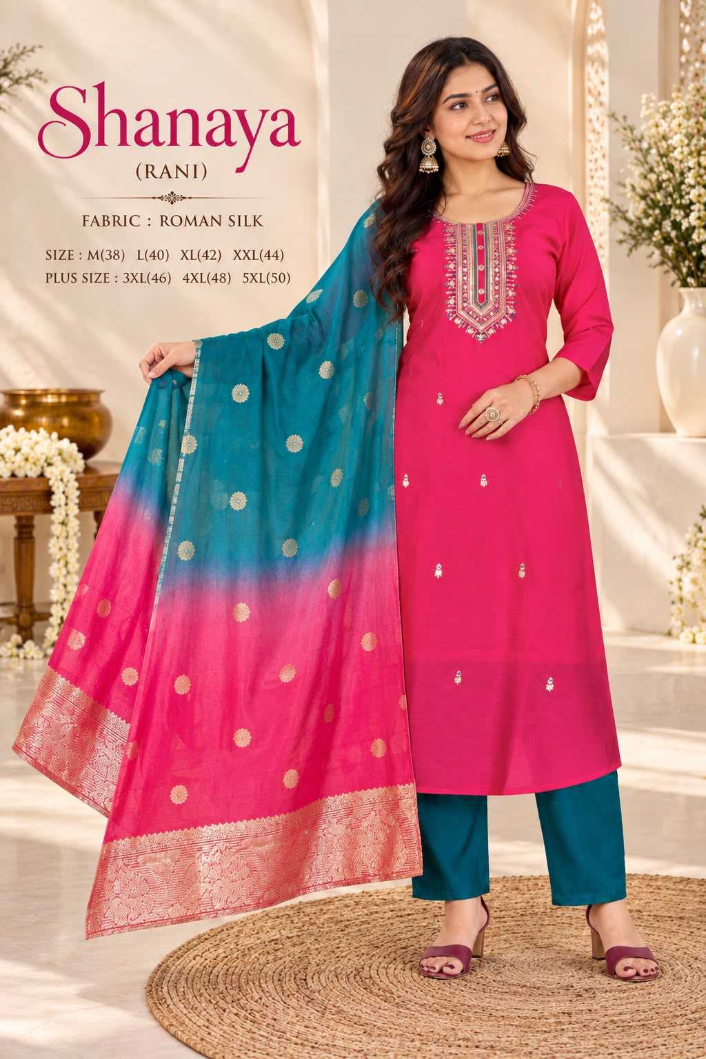 Heavy Roman Silk Workwear Kurti