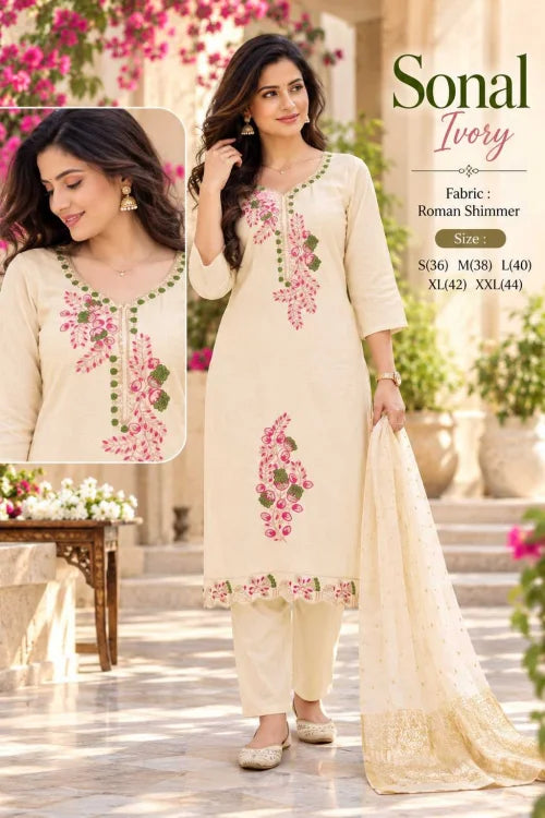 Sonal Shimmer Silk Embroidery Suit