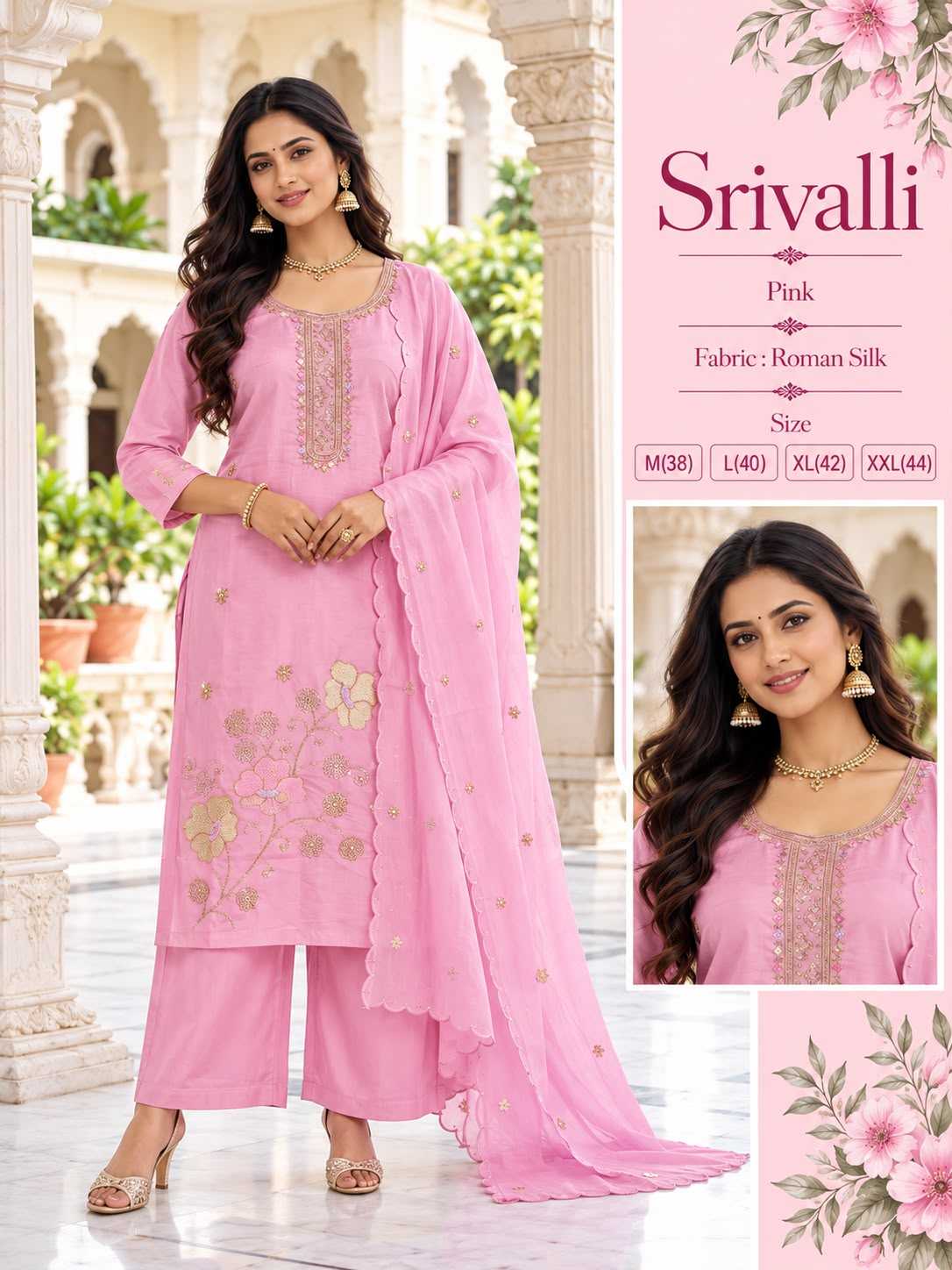 Srivalli Chanderi Cotton Embroidery Suit