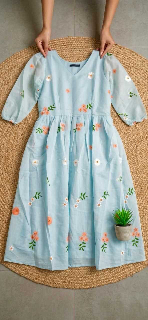 Chanderi Cotton Embroidery Gown