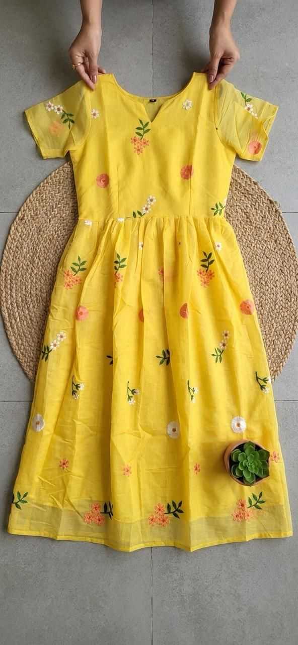 Chanderi Cotton Embroidery Gown