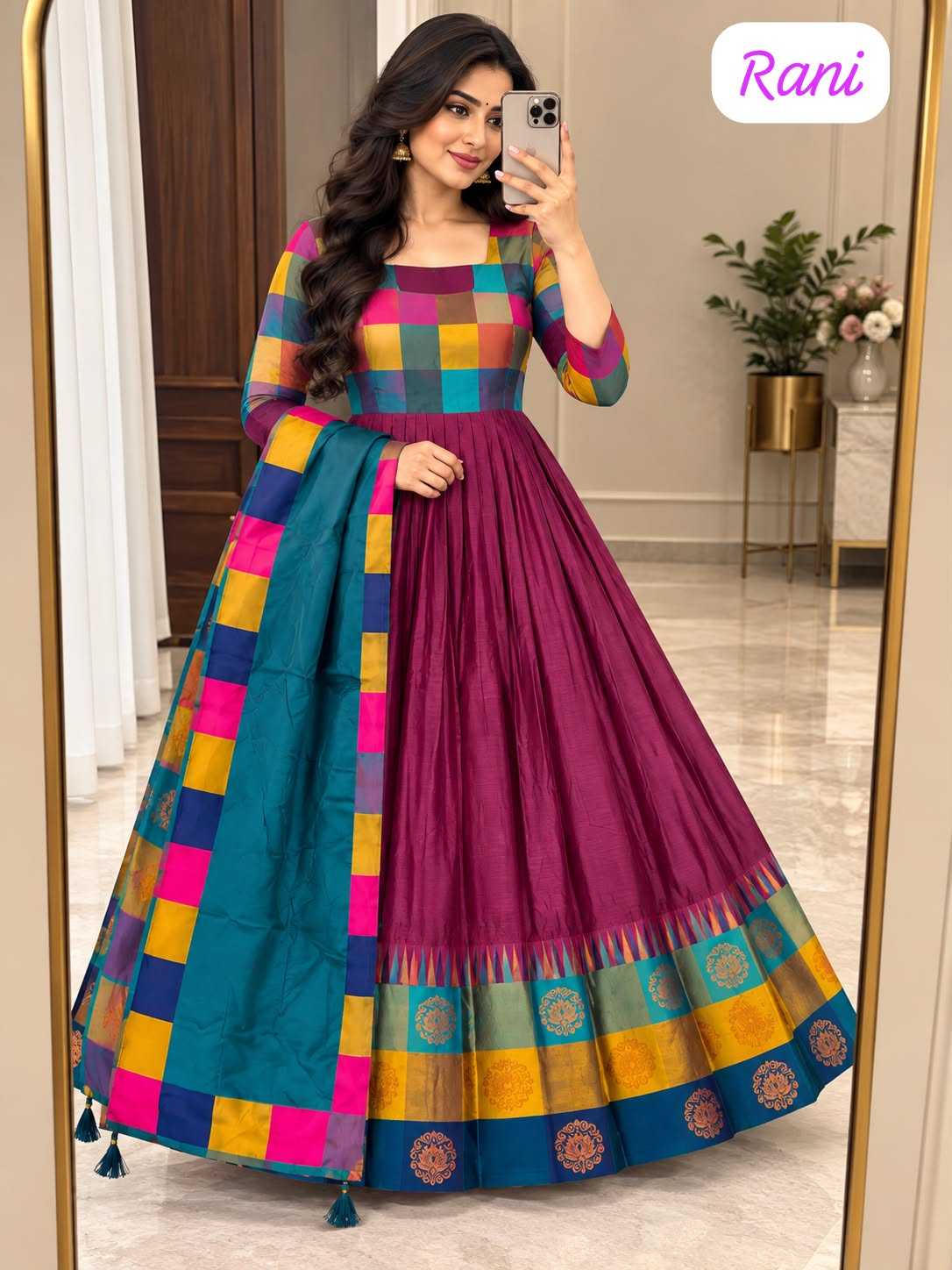 Teal Cotton Anarkali Suit