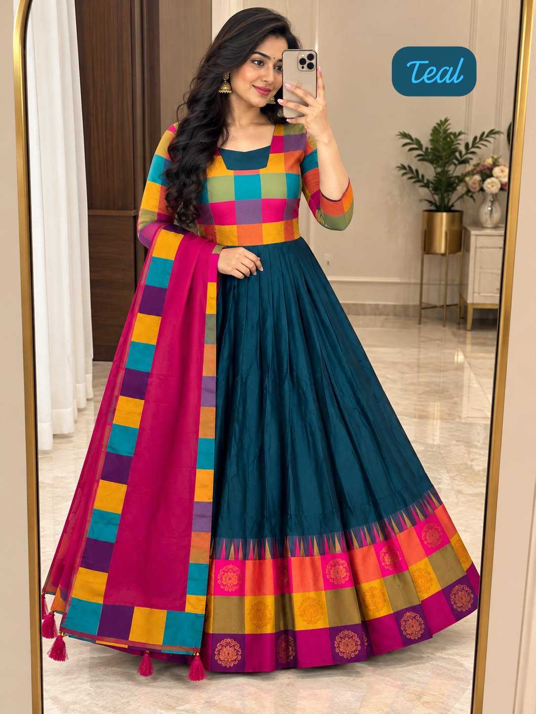 Teal Cotton Anarkali Suit