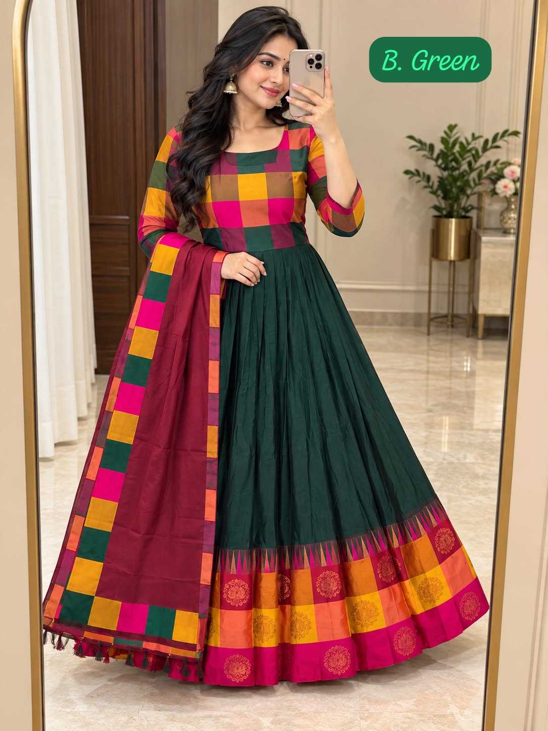 Teal Cotton Anarkali Suit