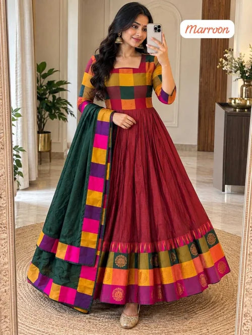 Teal Cotton Anarkali Suit