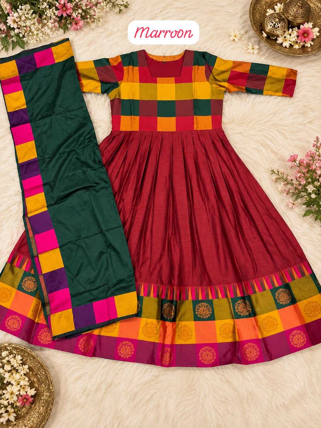 Teal Cotton Anarkali Suit