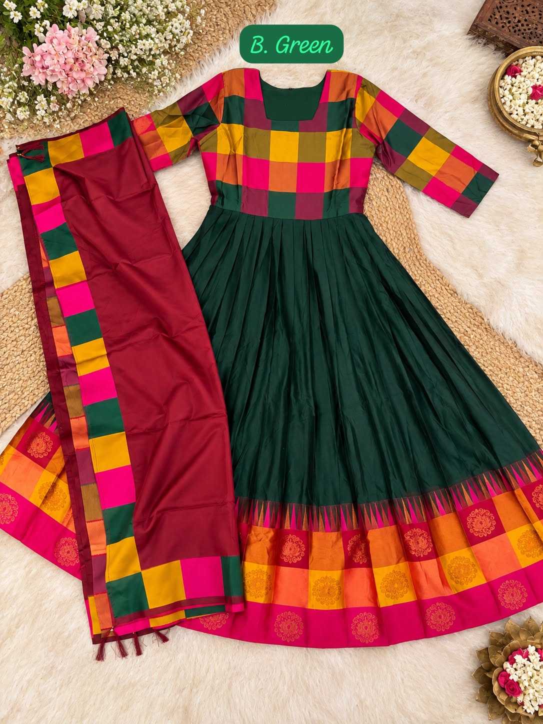 Teal Cotton Anarkali Suit