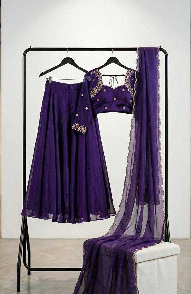 Violet Wine Rangoli Silk Designer Lehenga